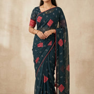 Dull Moss Print Loose Saree with Blouse for Premium Ethnic and Traditional Wear | BMS-ANMOL PREM