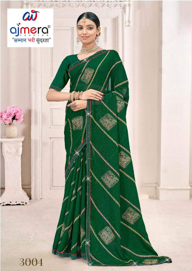 Zomato Print Loose Saree with Blouse for Premium Ethnic and Traditional Wear | CAS-ROYAL GREEN