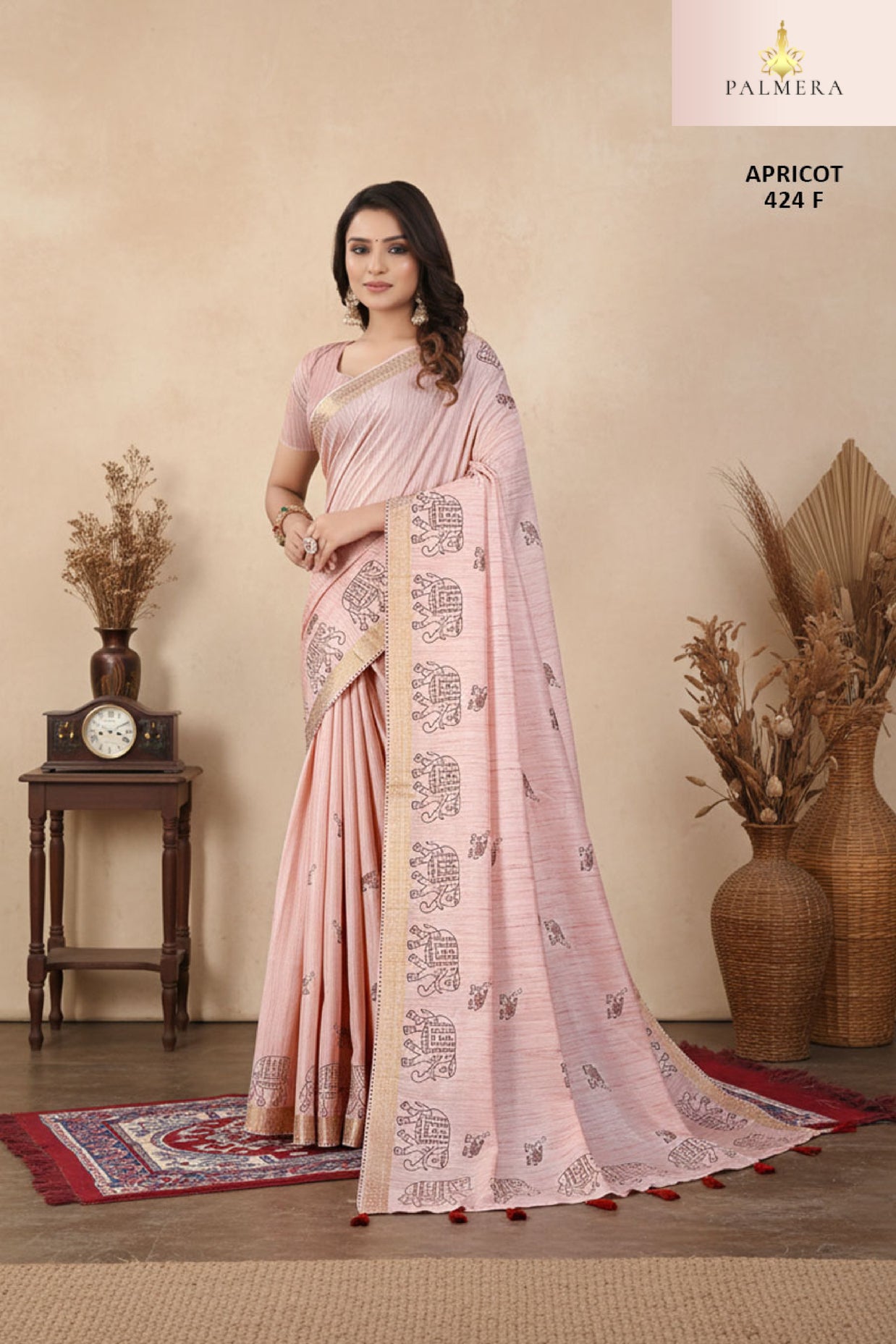 Apricot Khadi Saree with Blouse for Premium Ethnic and Designer Wear | ALL-APRICOT-424