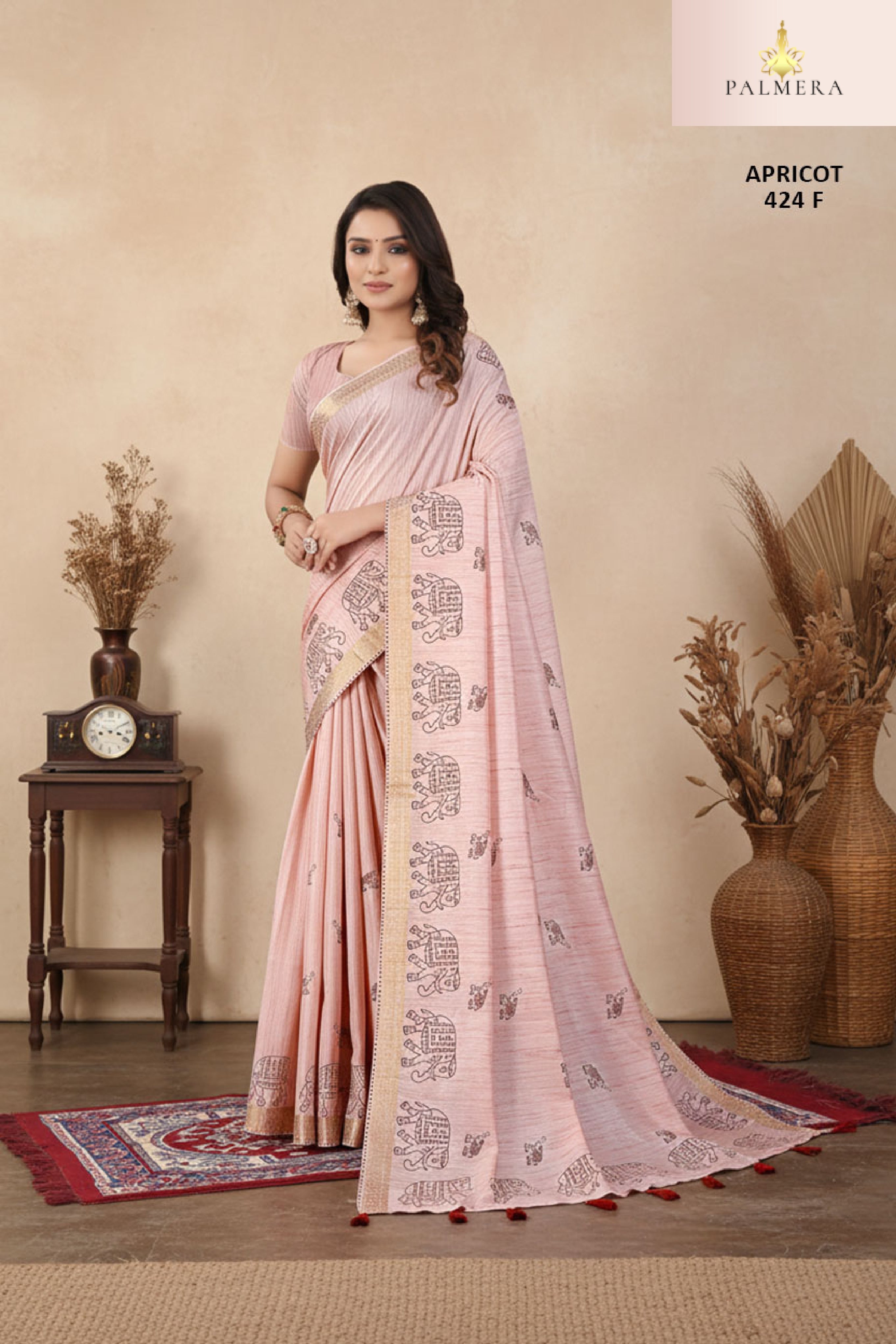 Apricot Khadi Saree with Blouse for Premium Ethnic and Designer Wear | ALL-APRICOT-424