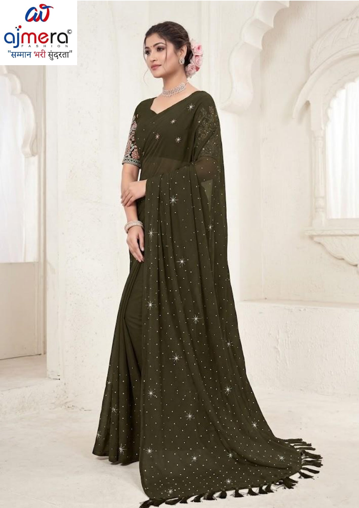 Georgette Dyed Matching Saree Wholesaler with Blouse Piece for Premium Ethnic and Traditional Wear | RLL-PROUD INDIAN-2
