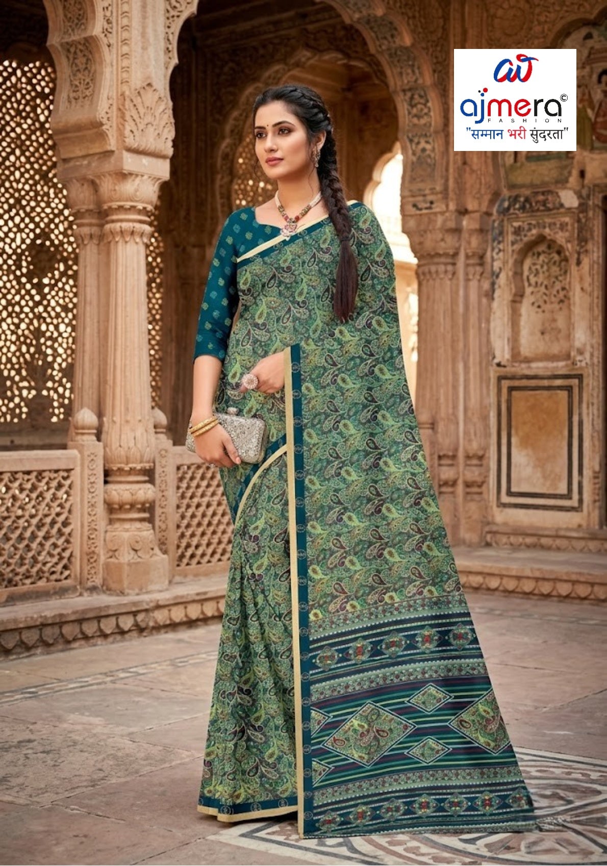 Elegant Printed Saree with Designer Blouse Piece for Festive Wear  | GLC-SILVER GOLD