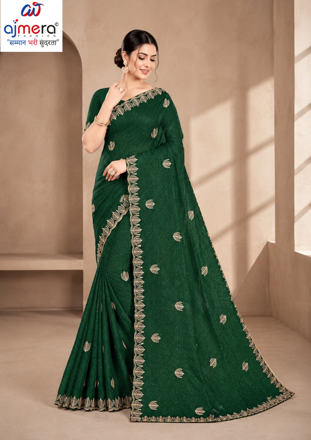 Glamorous Rapier Silk Matching Saree With Blouse Piece | VKM-OCEN