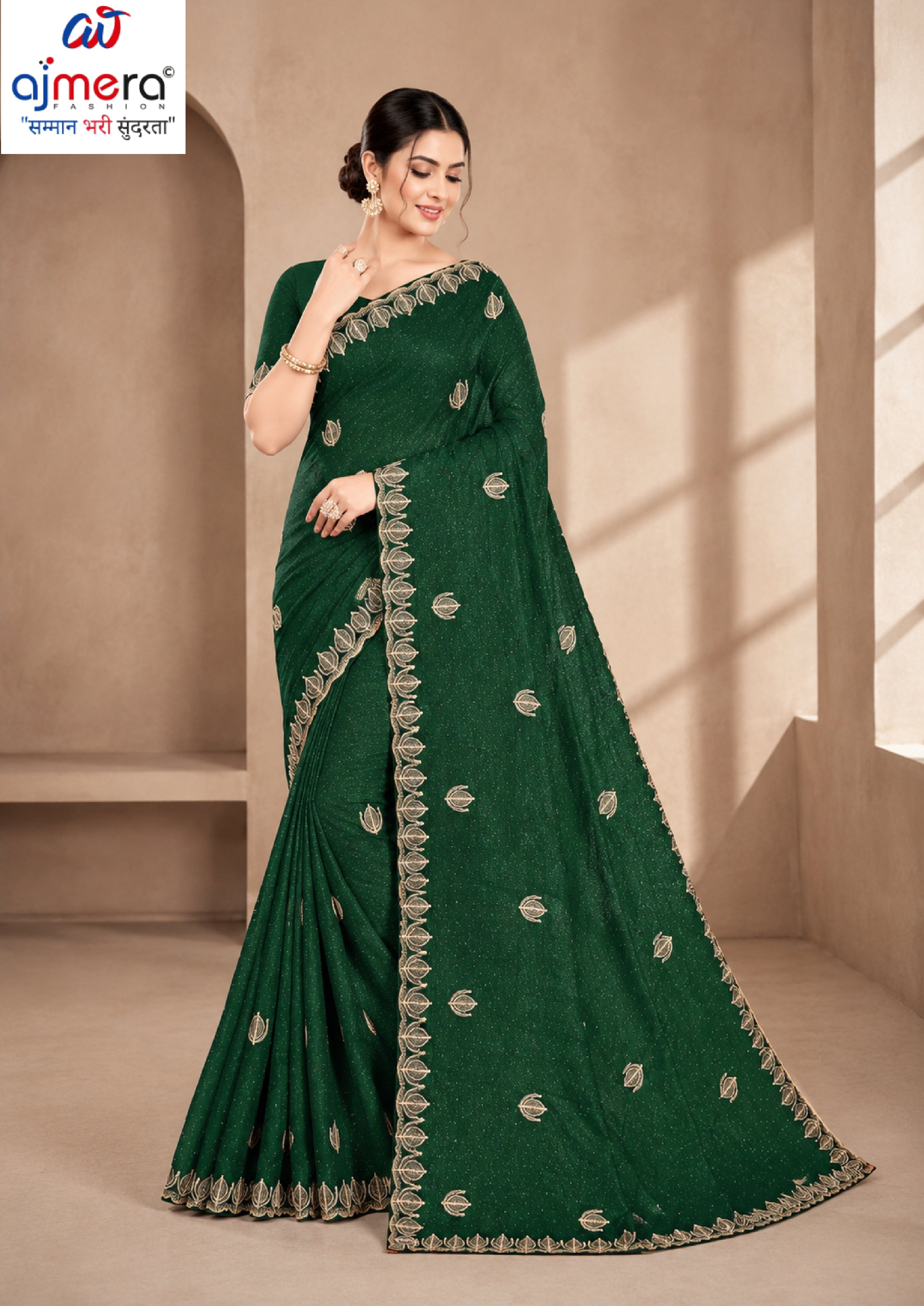 Glamorous Rapier Silk Matching Saree With Blouse Piece | VKM-OCEN