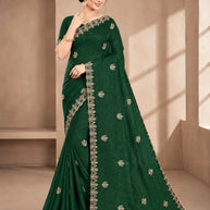 Glamorous Rapier Silk Matching Saree With Blouse Piece | VKM-OCEN