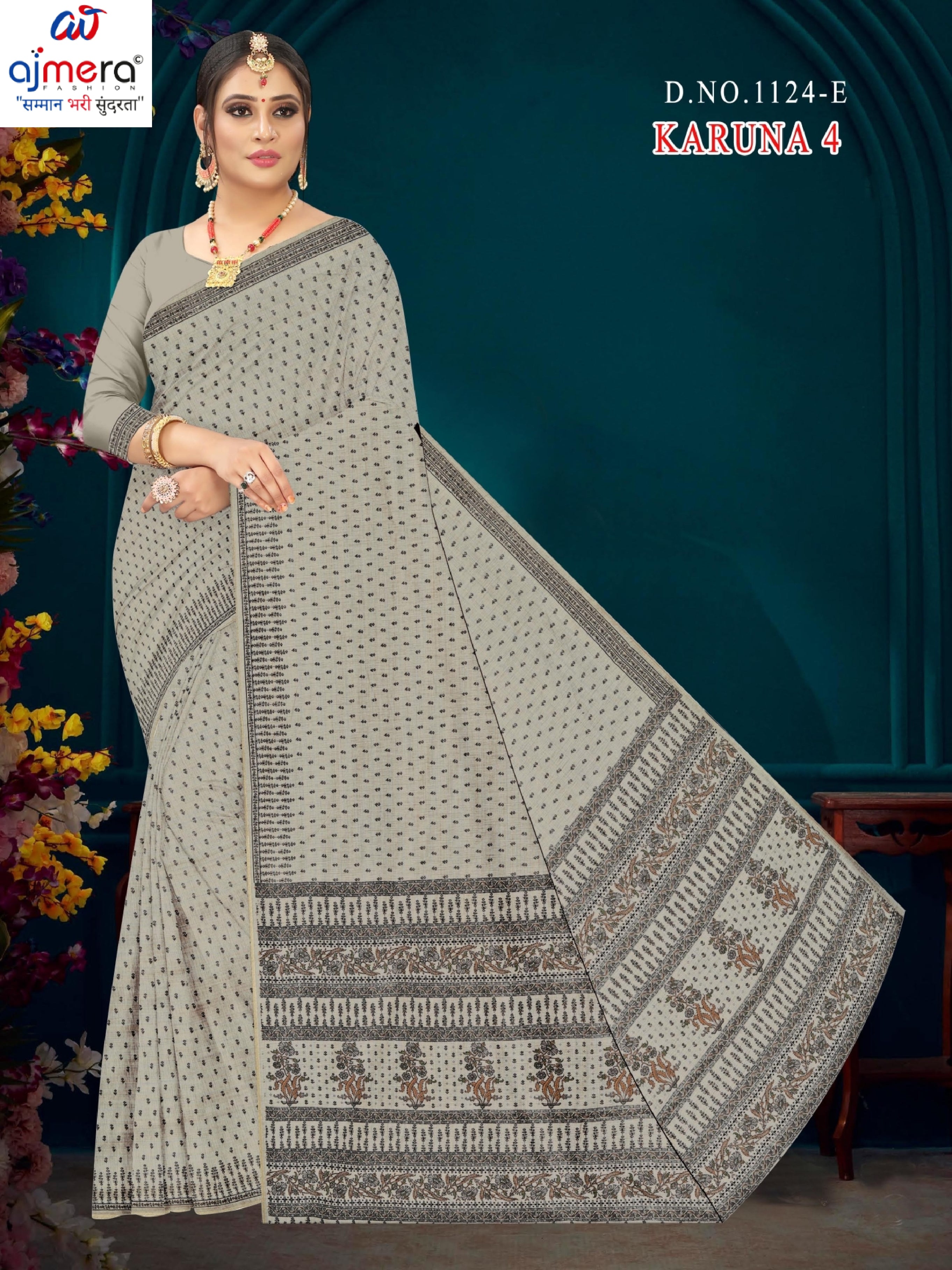 Printed Cotton Saree with Blouse Piece for Premium Ethnic and Traditional Wear | DFL-KARUNA-04