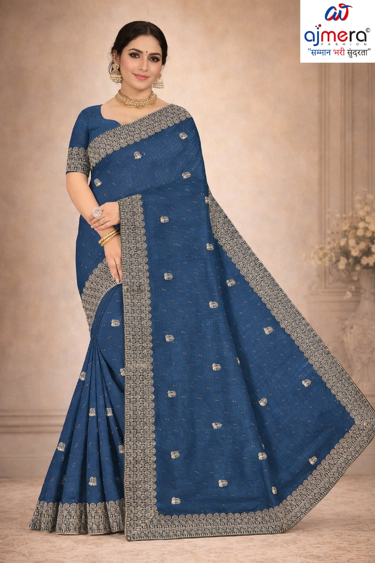 Party Wear Rapier Silk Matching Saree With Blouse Piece | VKM-KHAMAN DHOKLA