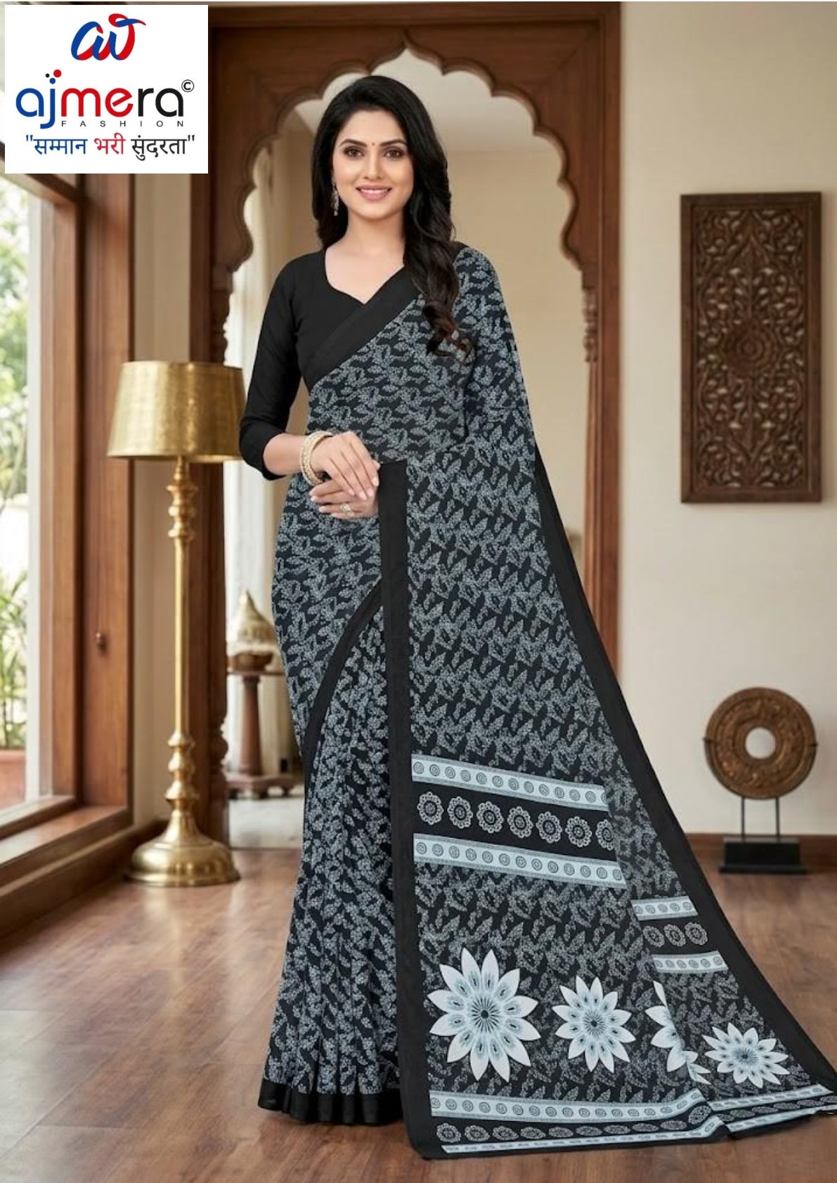 Printed Print Loose Saree with Blouse for Premium Ethnic and Traditional Wear | SGR-RENIYAL CRAPE
