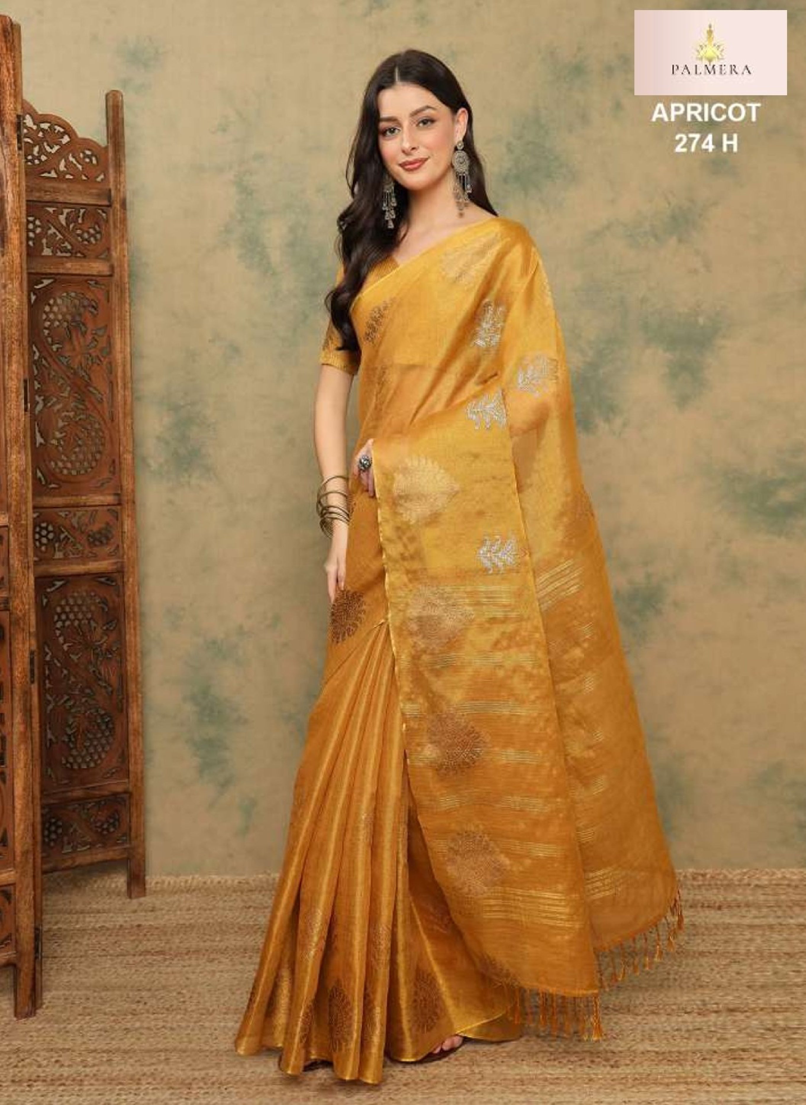Apricot Linen Saree with Blouse for Premium Ethnic and Festive Wear | ALL-APRICOT-274