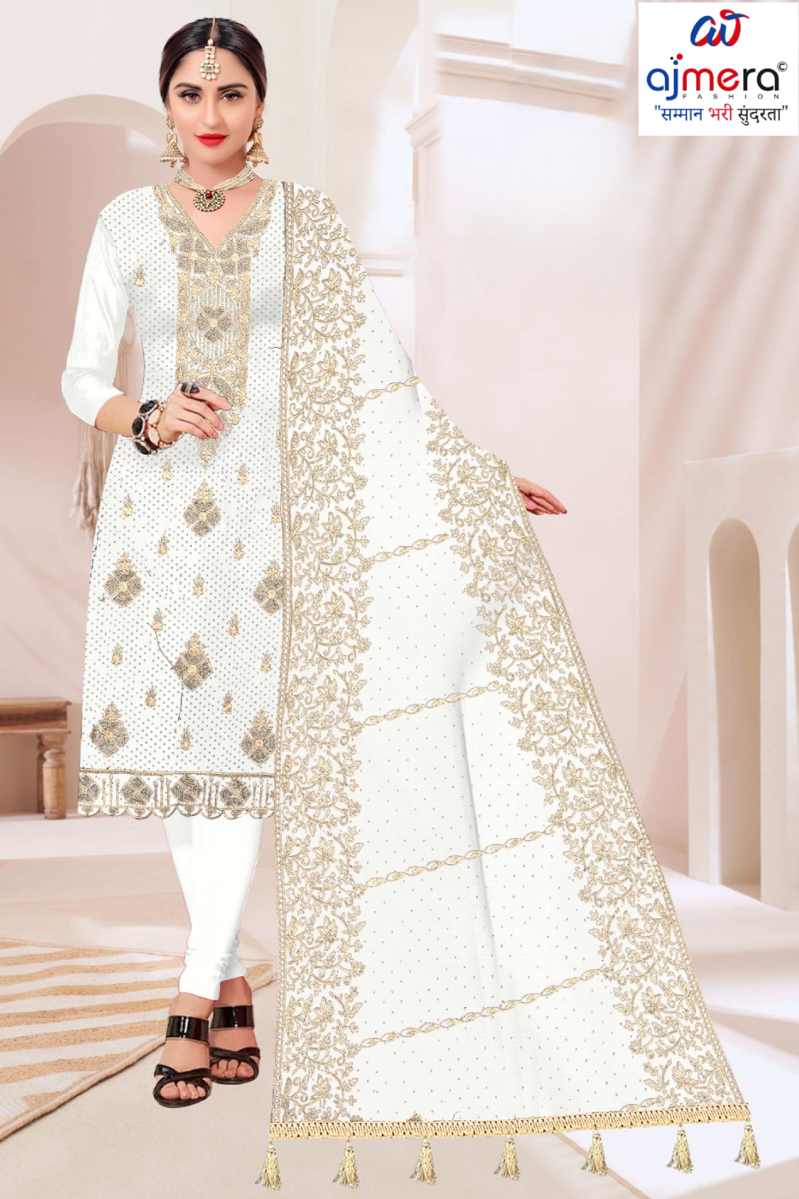 Premium Jaam Unstitched Suit Set | KVF-PINKY