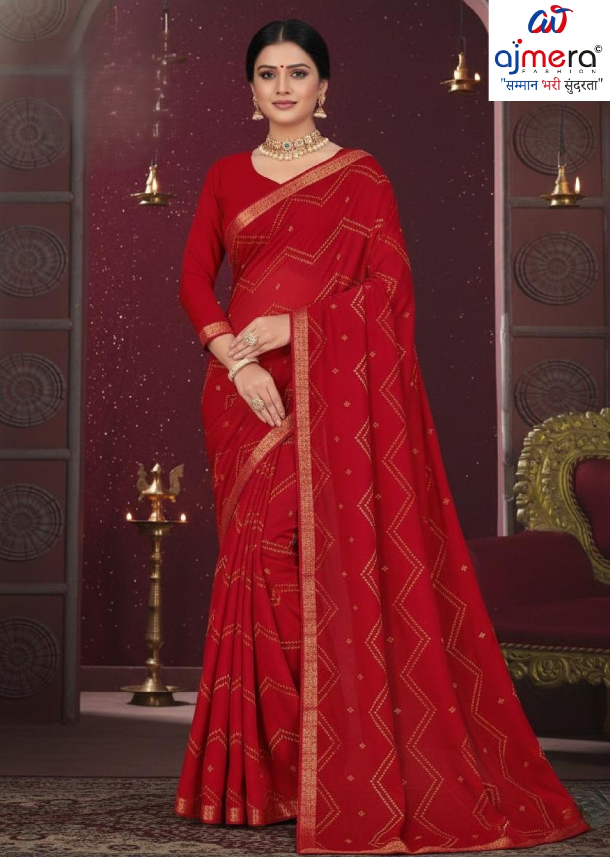 Designer Cotton Saree with Without Blouse for Premium Ethnic and Traditional Wear | MSS-SHIV JAYPOUR BANDHEJ RED