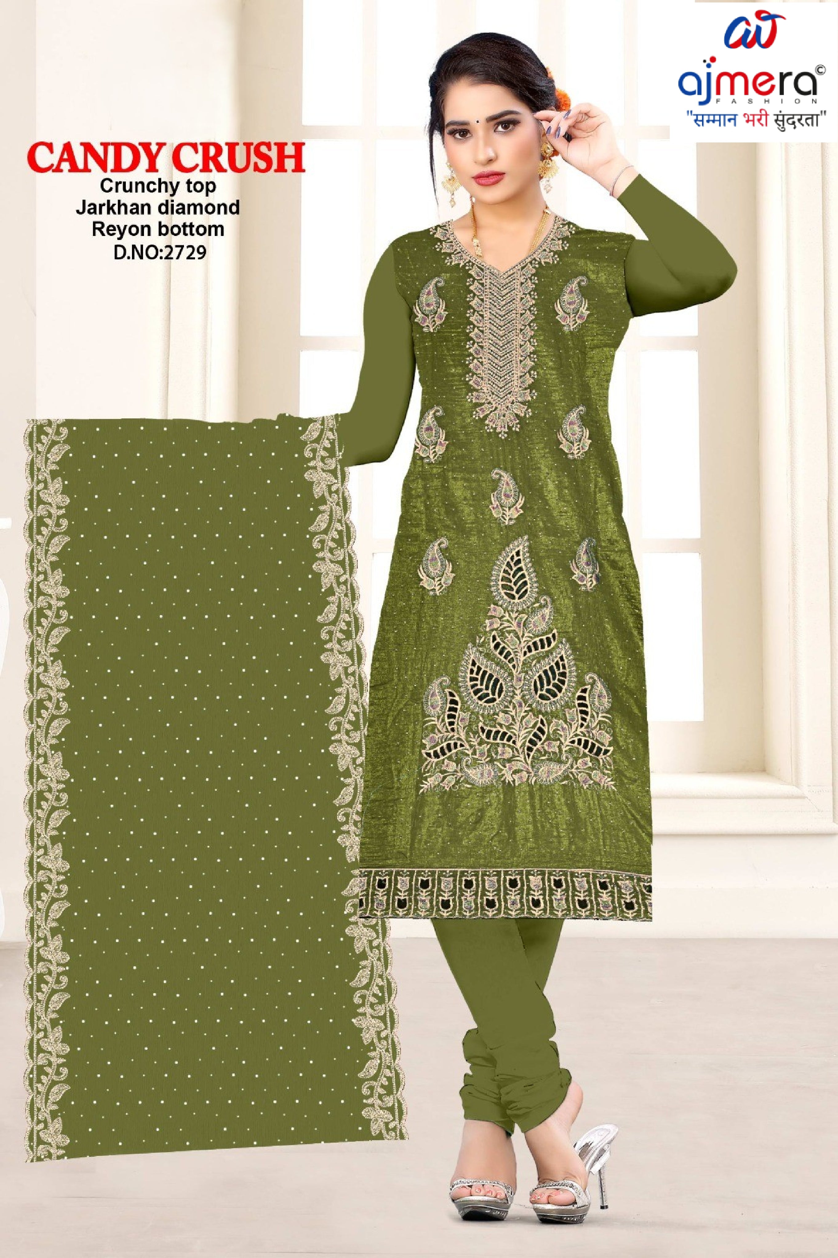 Premium Crunchi Unstitched Suit Set | KVF-CANDY CRUSH
