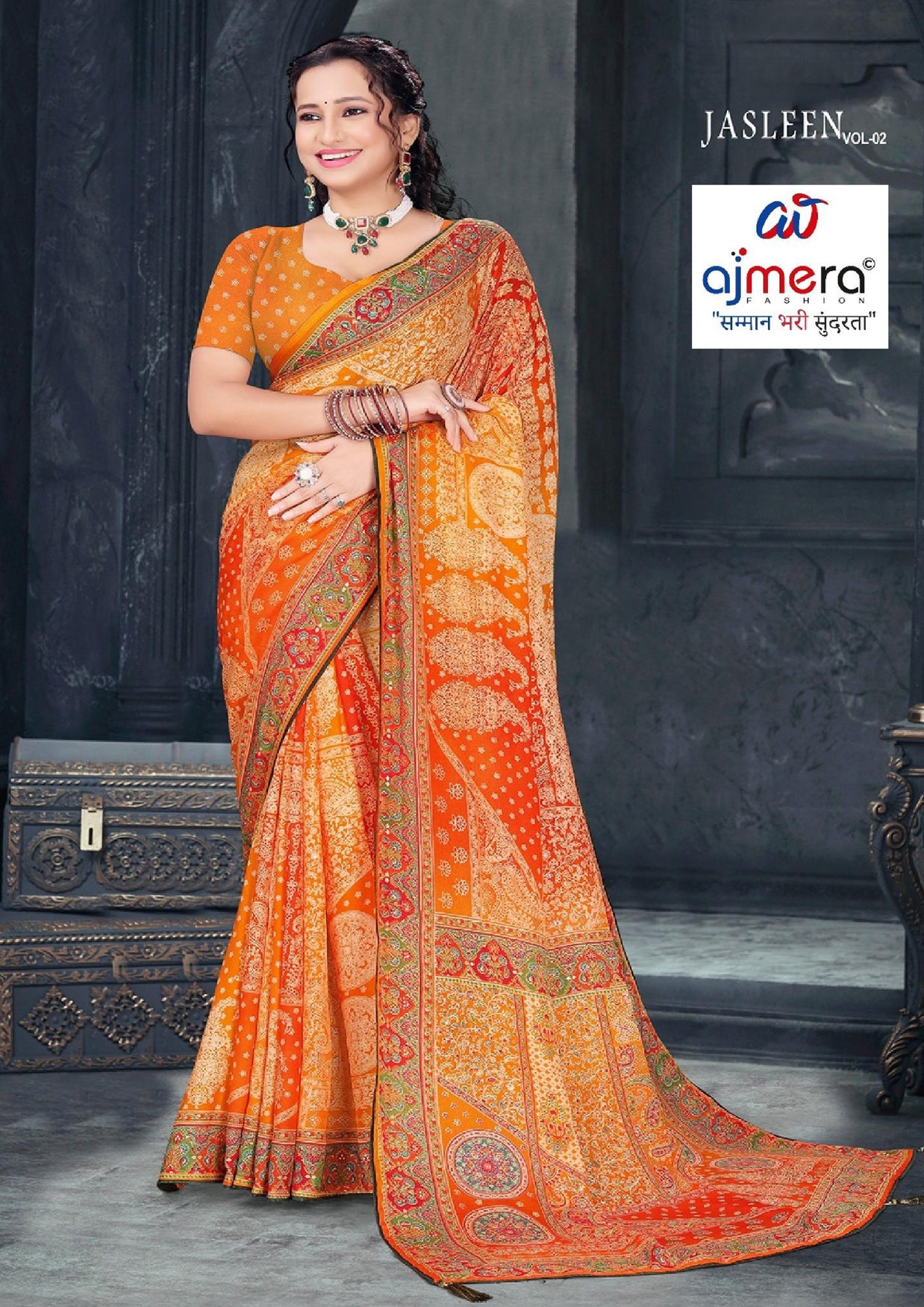 Fashionable Printed Saree with Blouse Piece for Festive Collection  | RMF-JASLEEN VOL-2