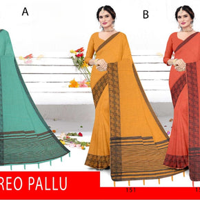 Traditional Cotton Saree with Blouse Piece for Premium Ethnic and Traditional Wear | VKF-OREO PALLU