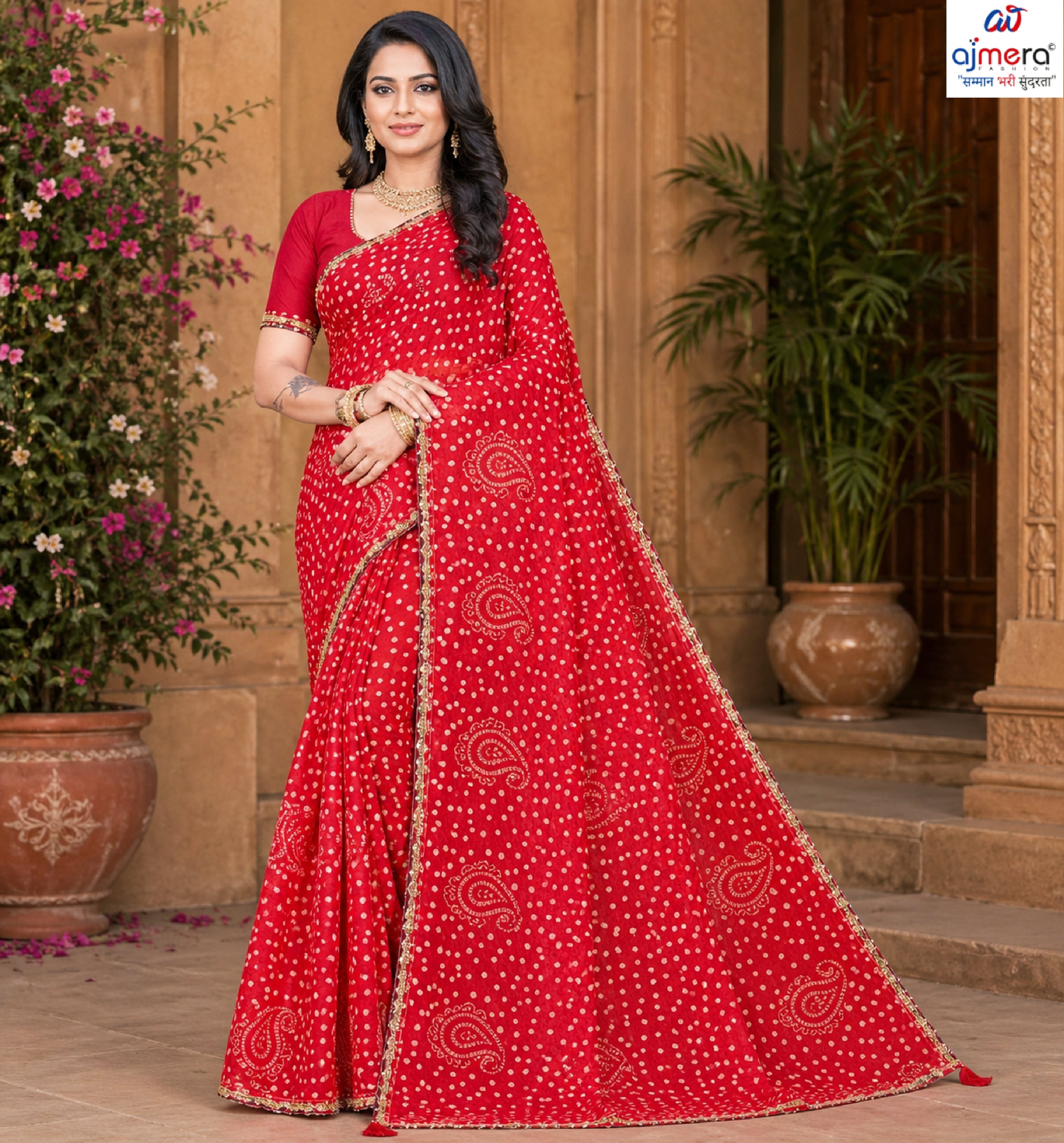 Georgette Print Loose Saree with Blouse for Premium Ethnic and Traditional Wear | JS-ANJALI-2