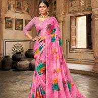 Moss Chiffon Print Loose Saree without Blouse for Premium Ethnic and Traditional Wear | JS-FLOWERY