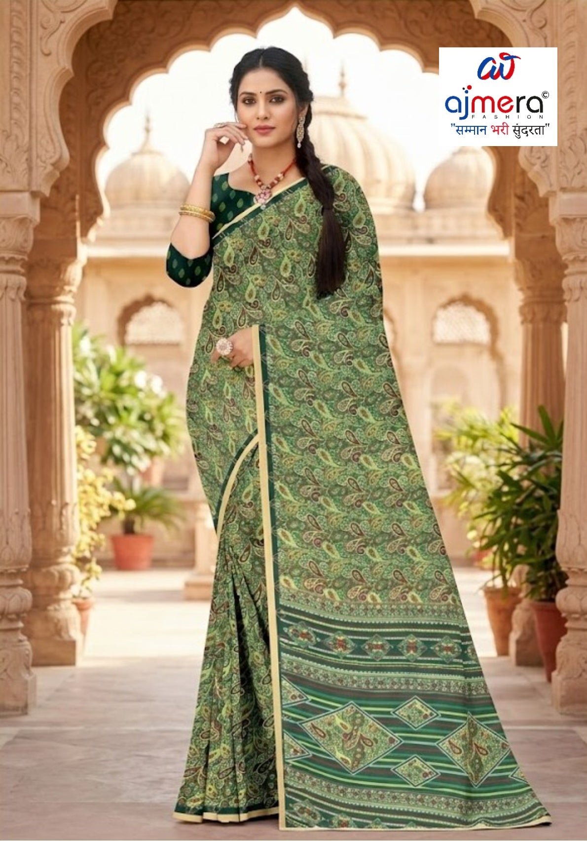Elegant Printed Saree with Designer Blouse Piece for Festive Wear  | GLC-SILVER GOLD