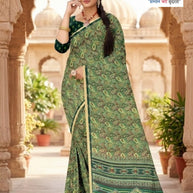 Elegant Printed Saree with Designer Blouse Piece for Festive Wear  | GLC-SILVER GOLD