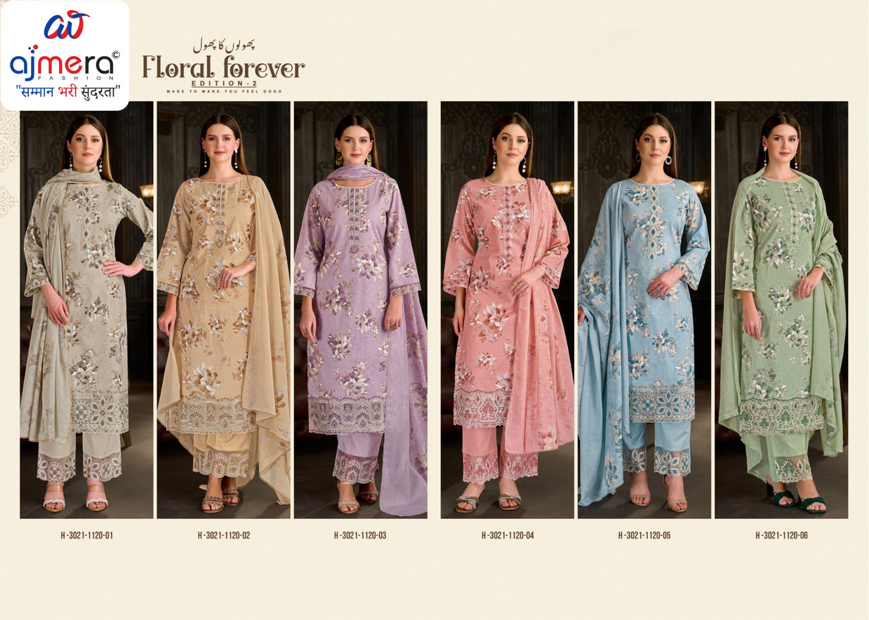 Premium Cambric Cotton Unstitched Suit Set | VAS-FLORAL FOREVER-2