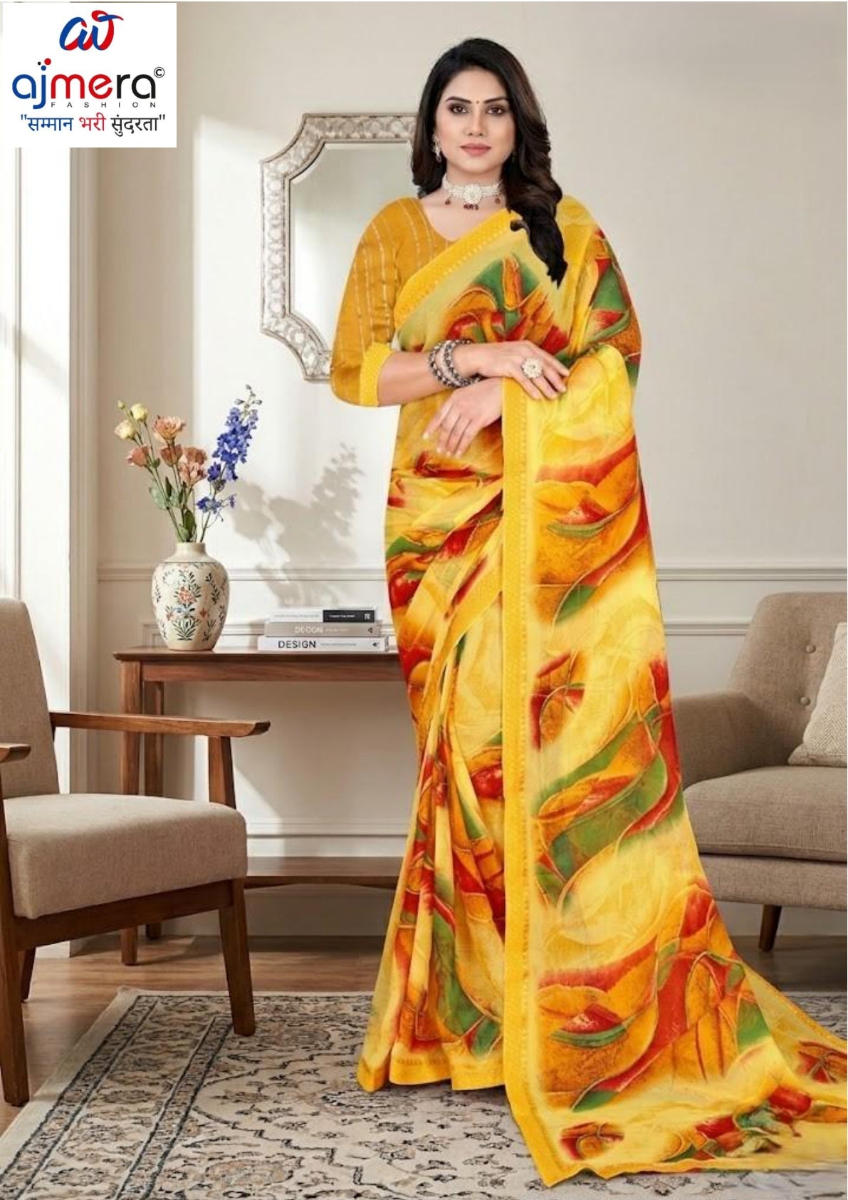 Chiffon Print Loose Saree with Blouse for Premium Ethnic and Traditional Wear | TTS-VISHWA