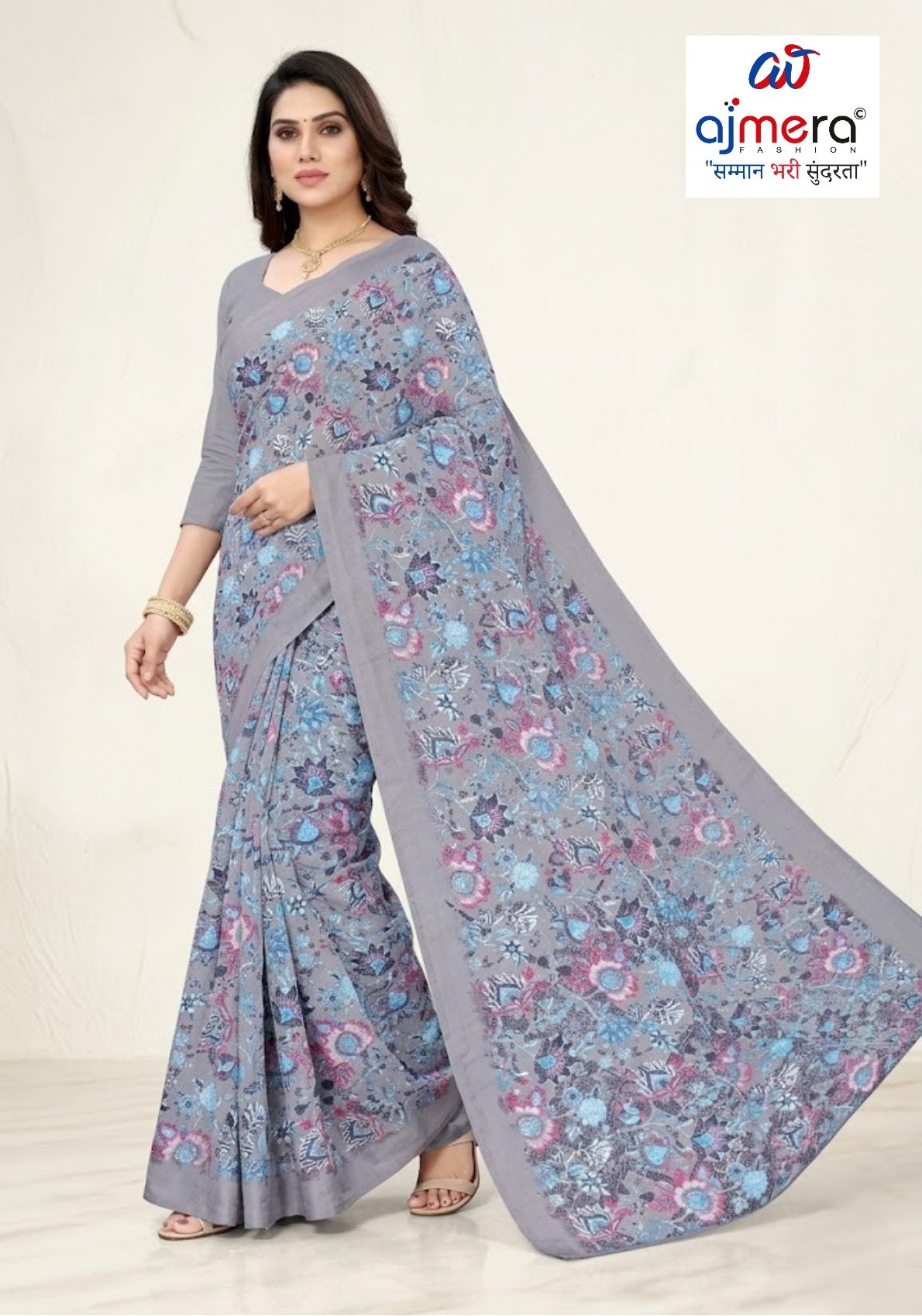 Heavy Reniyal Print Loose Saree without Blouse for Premium Ethnic and Traditional Wear | CAS-PREMIUM