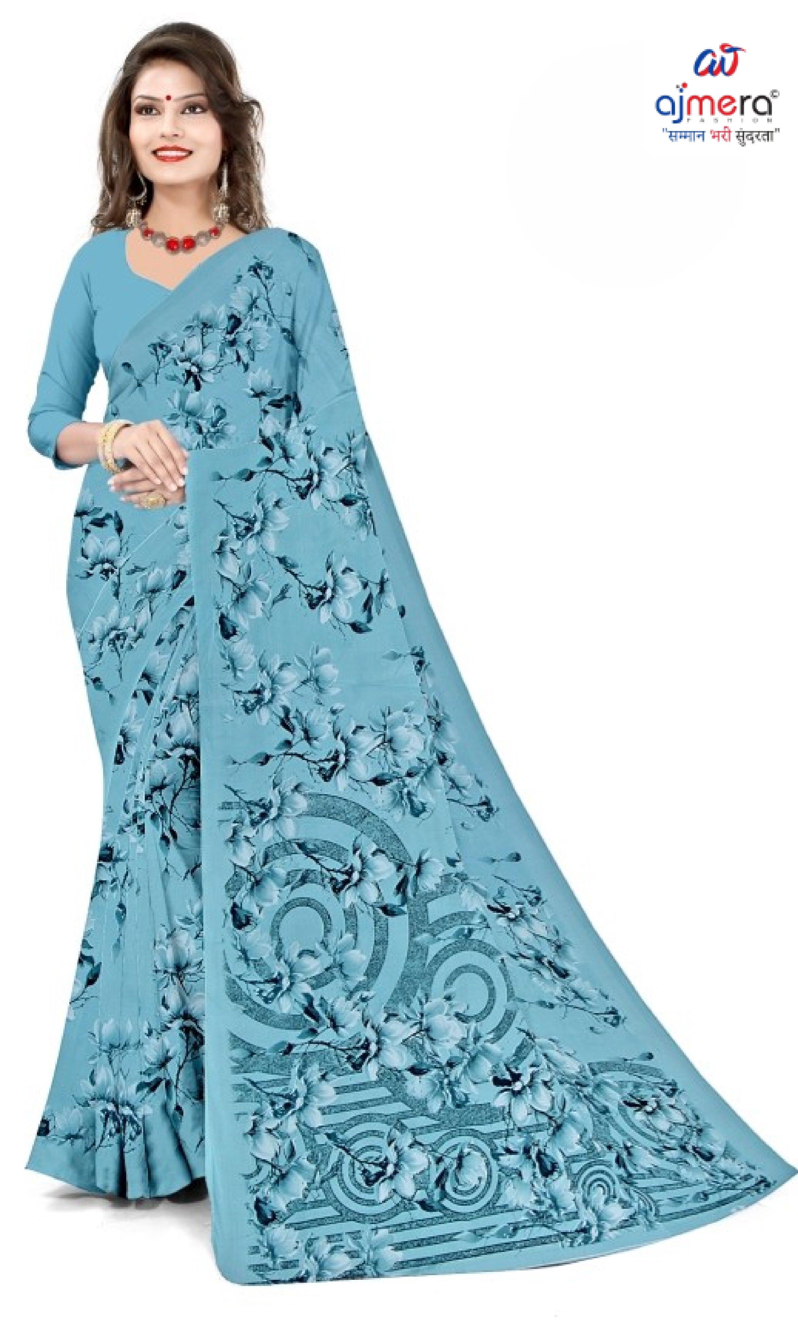 Fashionable Printed Saree with Blouse Piece for Festive Collection | CAS-PURE GEORGEATE