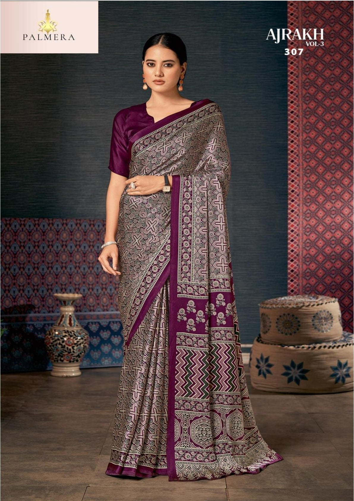 Ajrakh Japan Satin Saree with Blouse for Premium Ethnic Wear | ALL-AJRAKH VOL-3