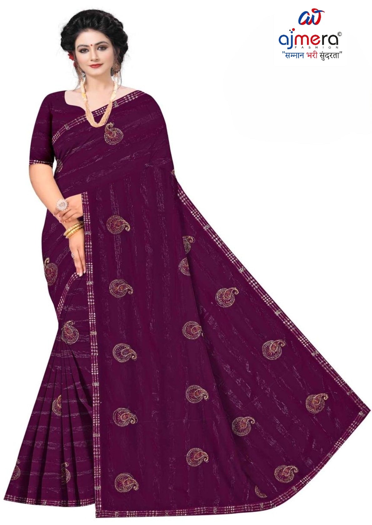 Rimzim Satin Dyed Matching Saree with Blouse Piece for Premium Ethnic and Traditional Wear | VKM-HIGH COURT