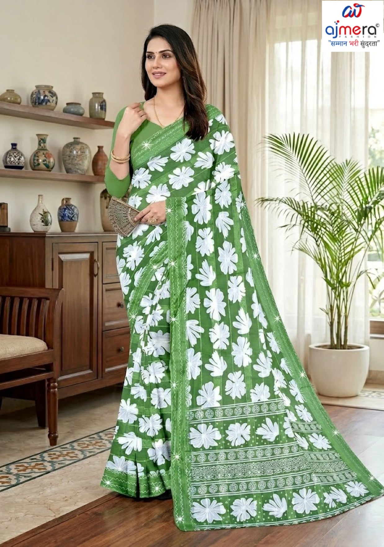 Exclusive Printed Saree with Blouse Piece for Elegant Ethnic Look  | CAS-FRESH FLOWER
