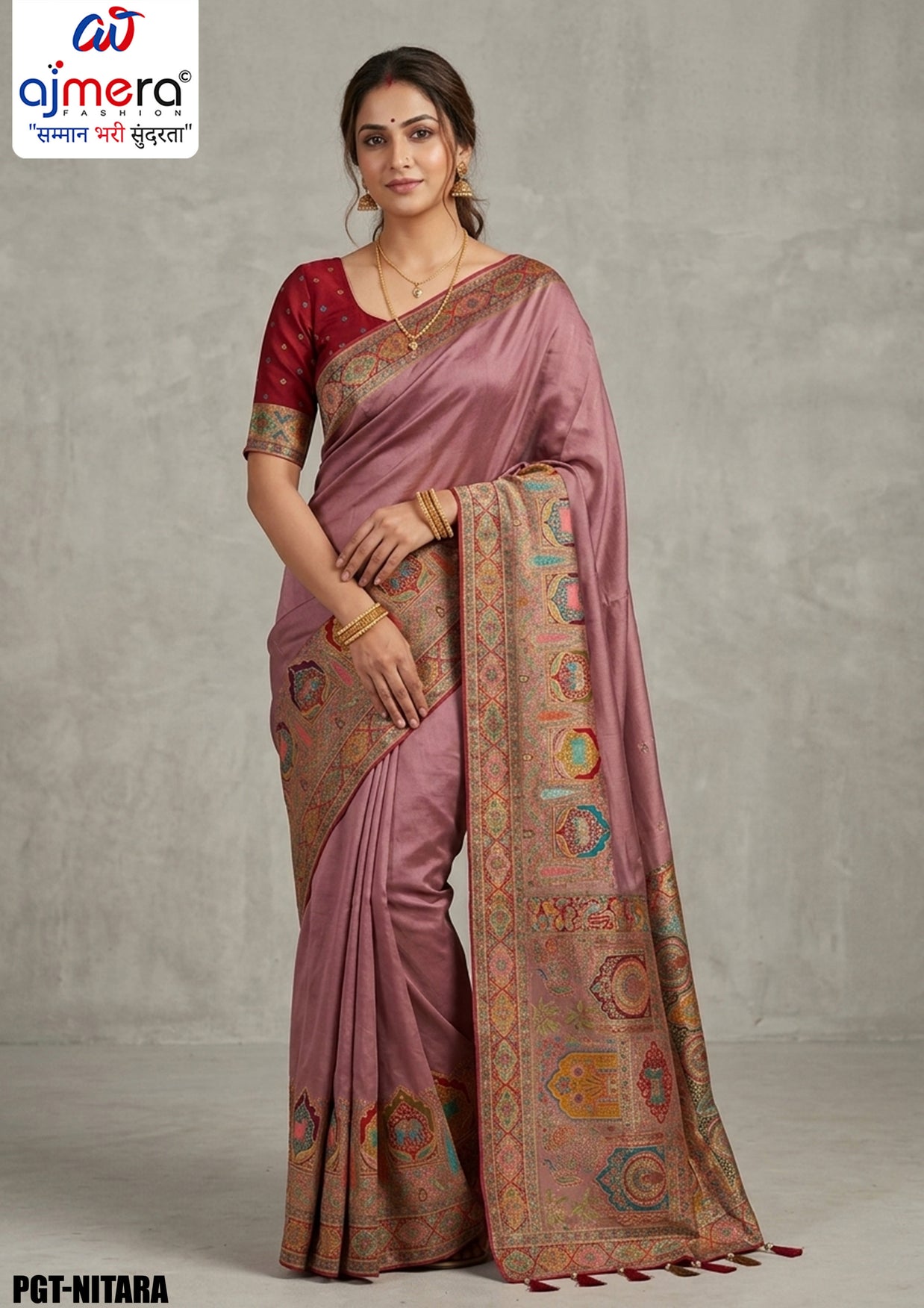 Classic Border Jacquard Silk Saree With Blouse Piece | PGT-NITARA