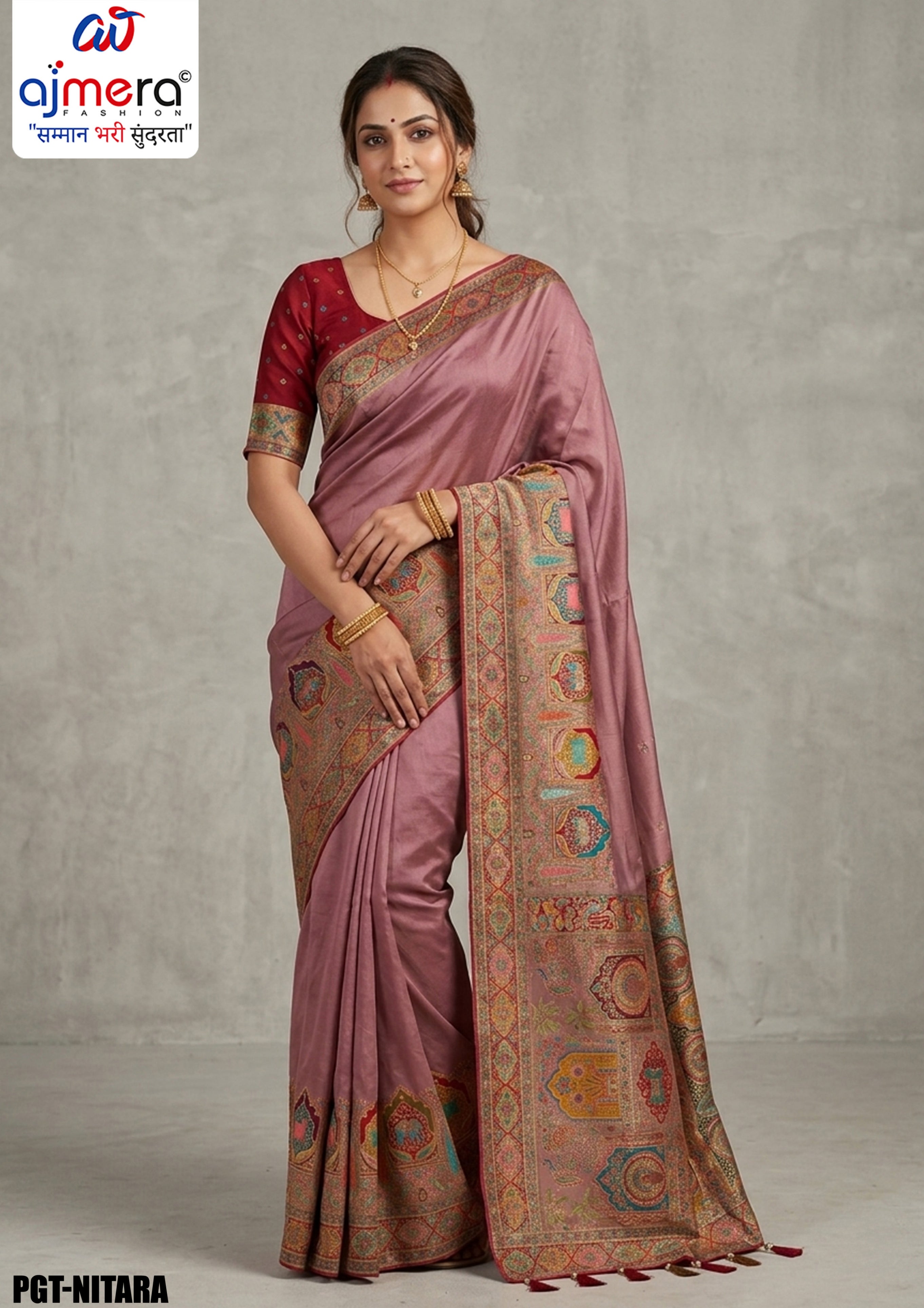 Classic Border Jacquard Silk Saree With Blouse Piece | PGT-NITARA