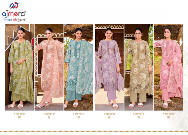 Premium Cambric Cotton Unstitched Suit Set | VAS-COPPER DIAMOND