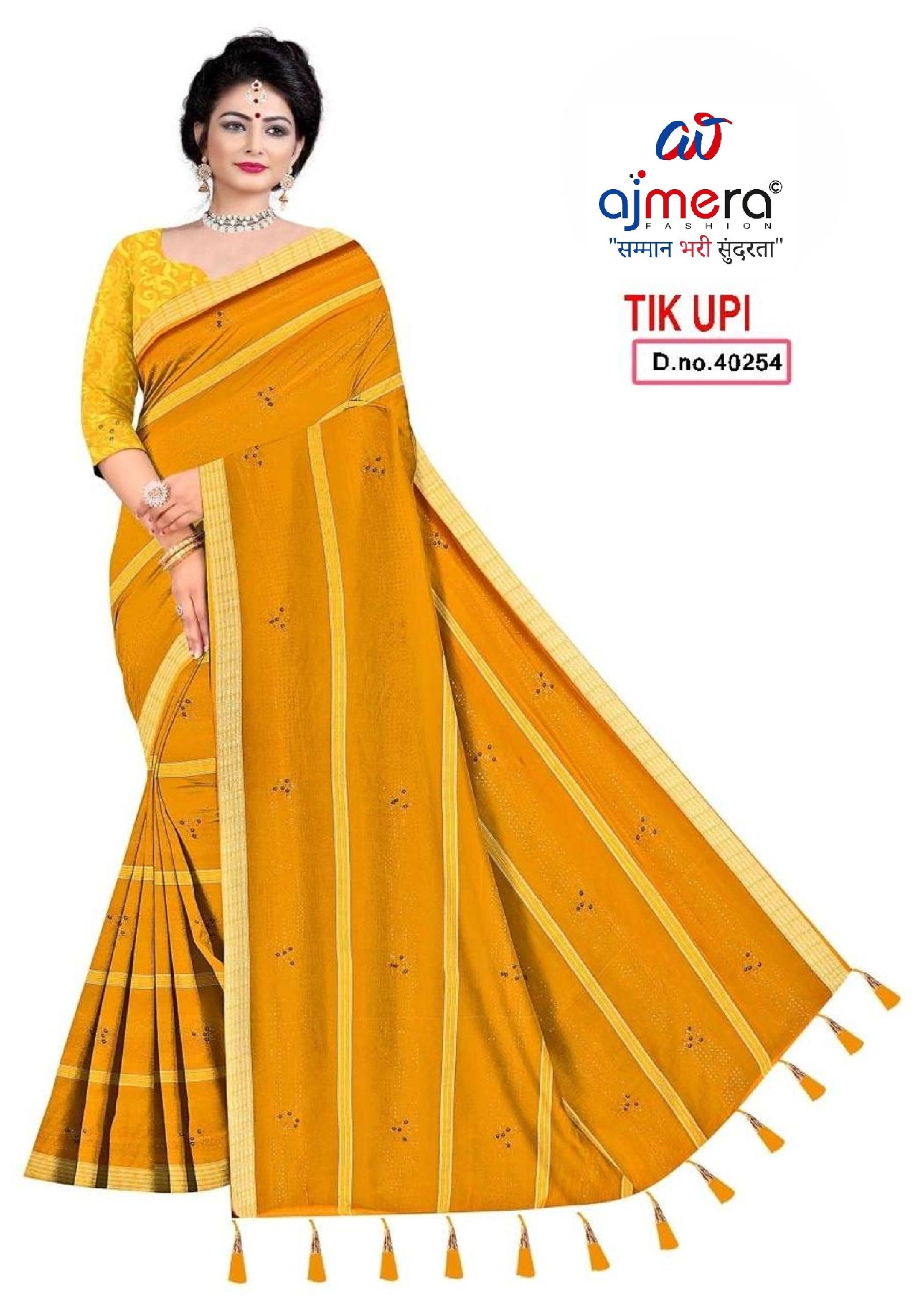 Latest Dyed Matching Saree with Blouse Piece for Premium Ethnic and Traditional Wear | TIK-UPI