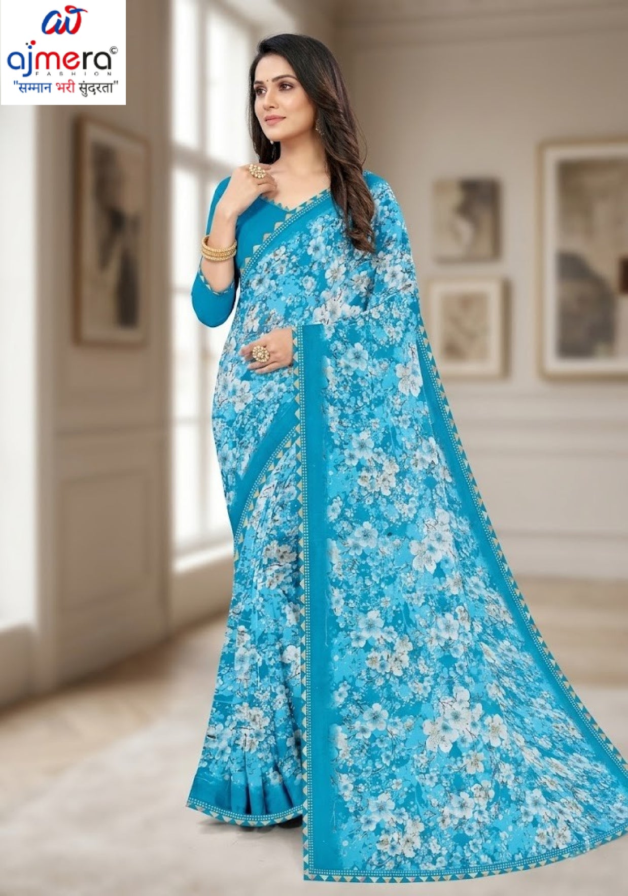 Exclusive Printed Saree with Blouse Piece for Elegant Ethnic Look  | CAS-MILK POWDER