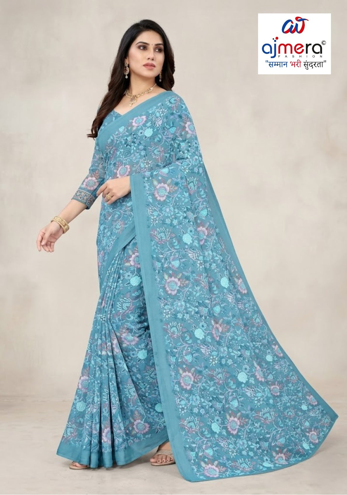 Heavy Reniyal Print Loose Saree without Blouse for Premium Ethnic and Traditional Wear | CAS-PREMIUM