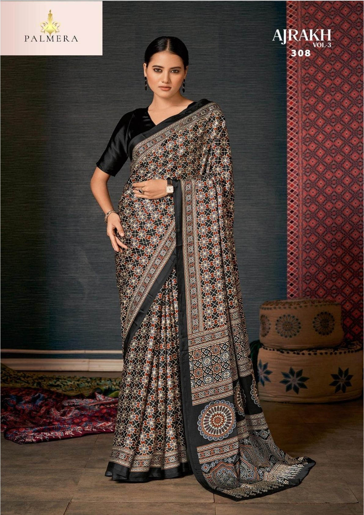 Ajrakh Japan Satin Saree with Blouse for Premium Ethnic Wear | ALL-AJRAKH VOL-3
