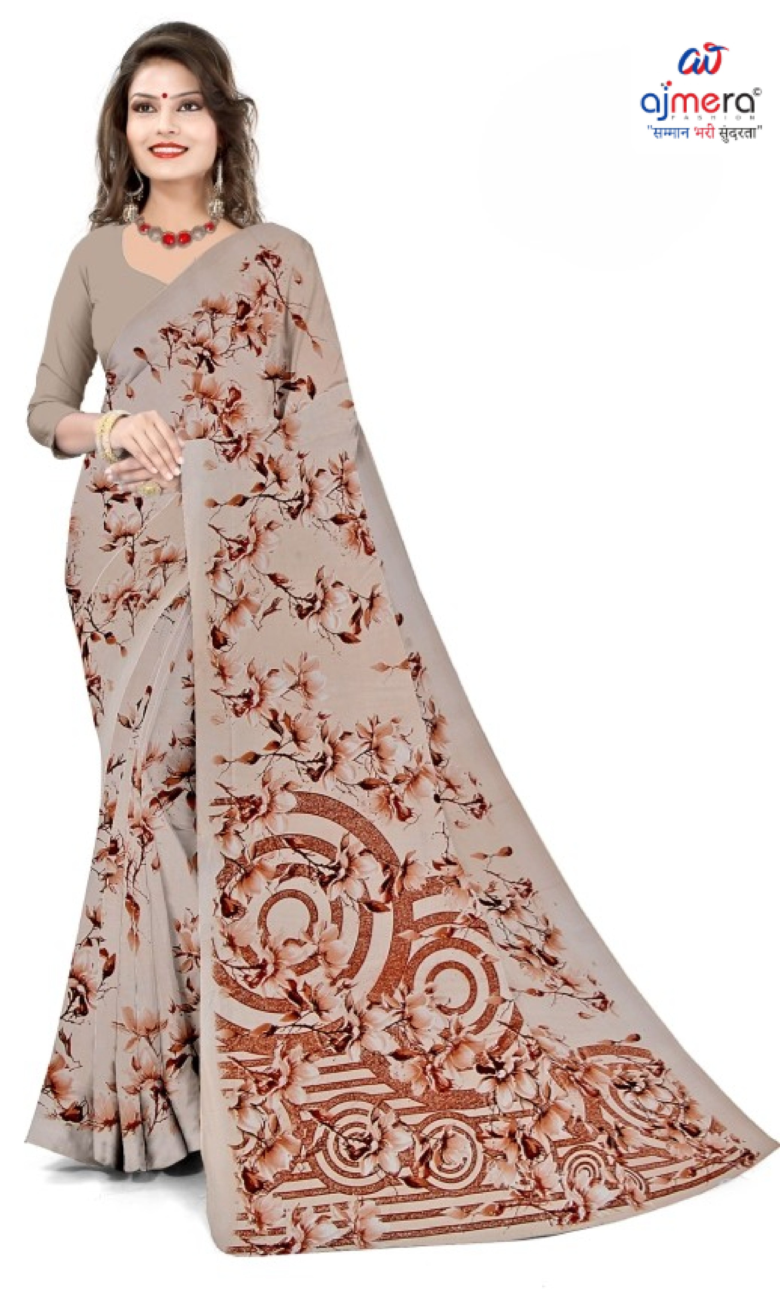 Fashionable Printed Saree with Blouse Piece for Festive Collection | CAS-PURE GEORGEATE