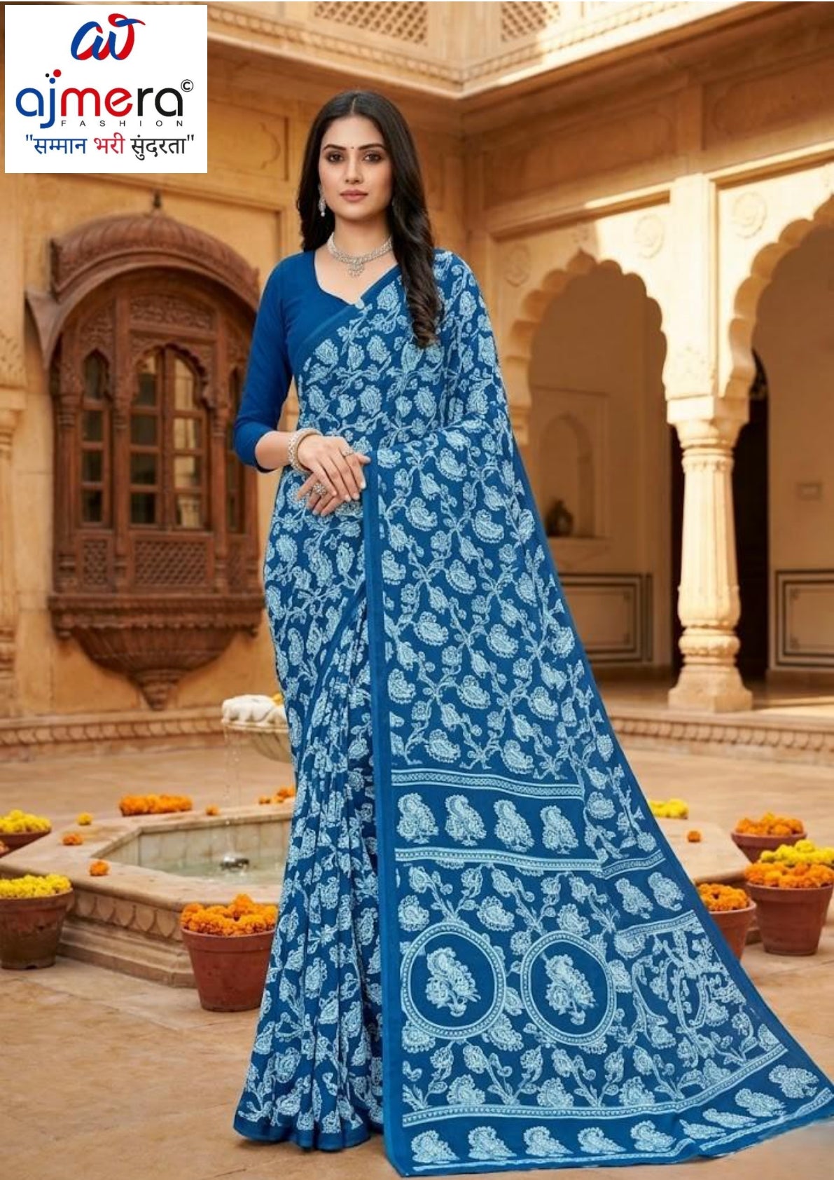Printed Print Loose Saree with Blouse for Premium Ethnic and Traditional Wear | SGR-RENIYAL CRAPE