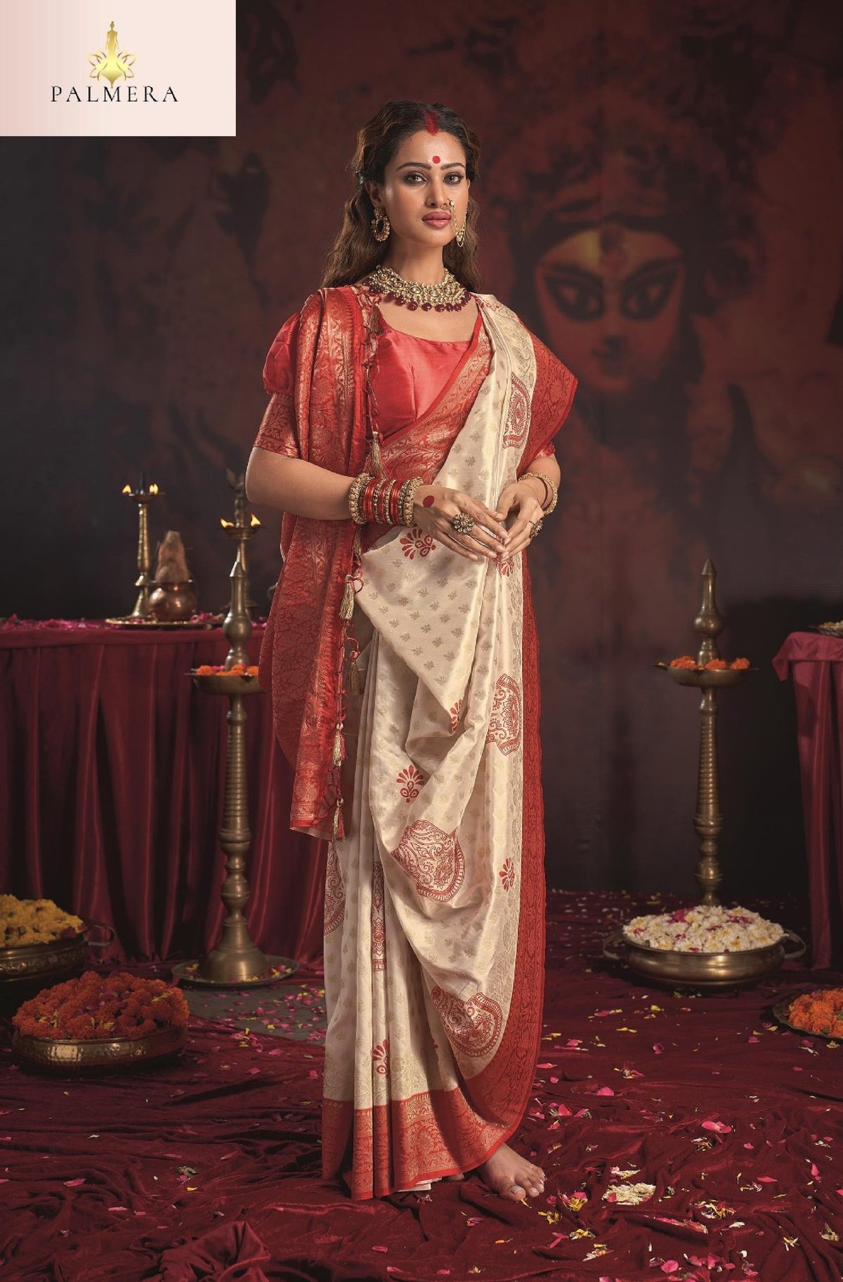 Durgotsav Satin Chiffon Saree with Blouse for Premium Festive and Ethnic Wear | ALL-DURGOTSAV VOL-01