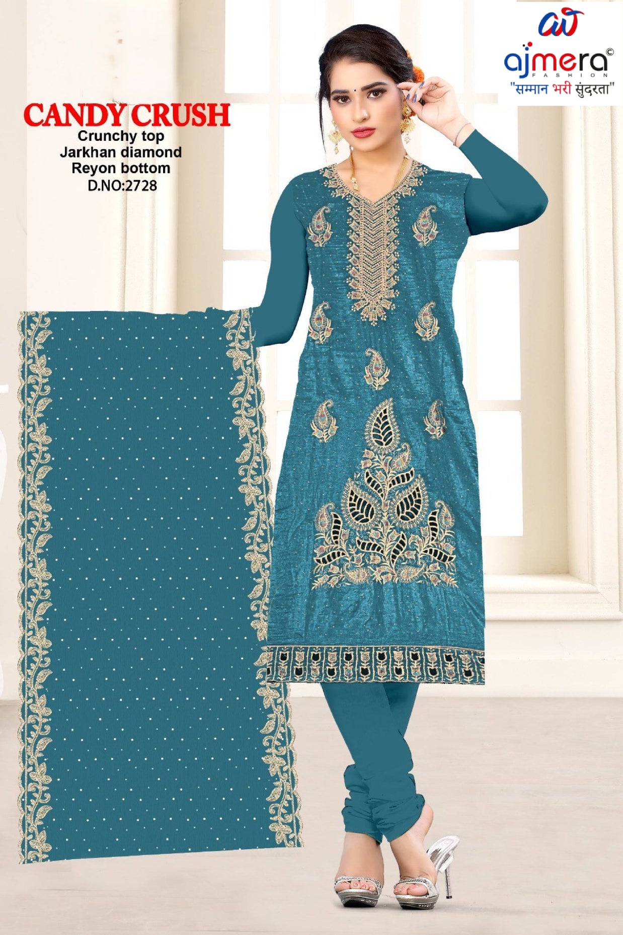 Premium Crunchi Unstitched Suit Set | KVF-CANDY CRUSH