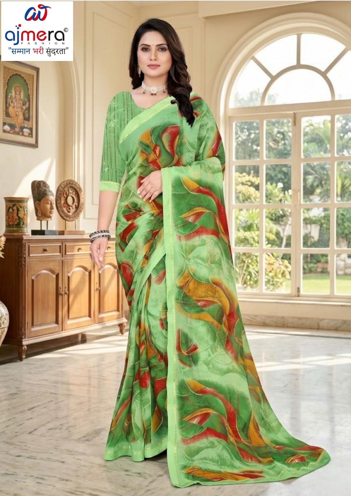 Chiffon Print Loose Saree with Blouse for Premium Ethnic and Traditional Wear | TTS-VISHWA