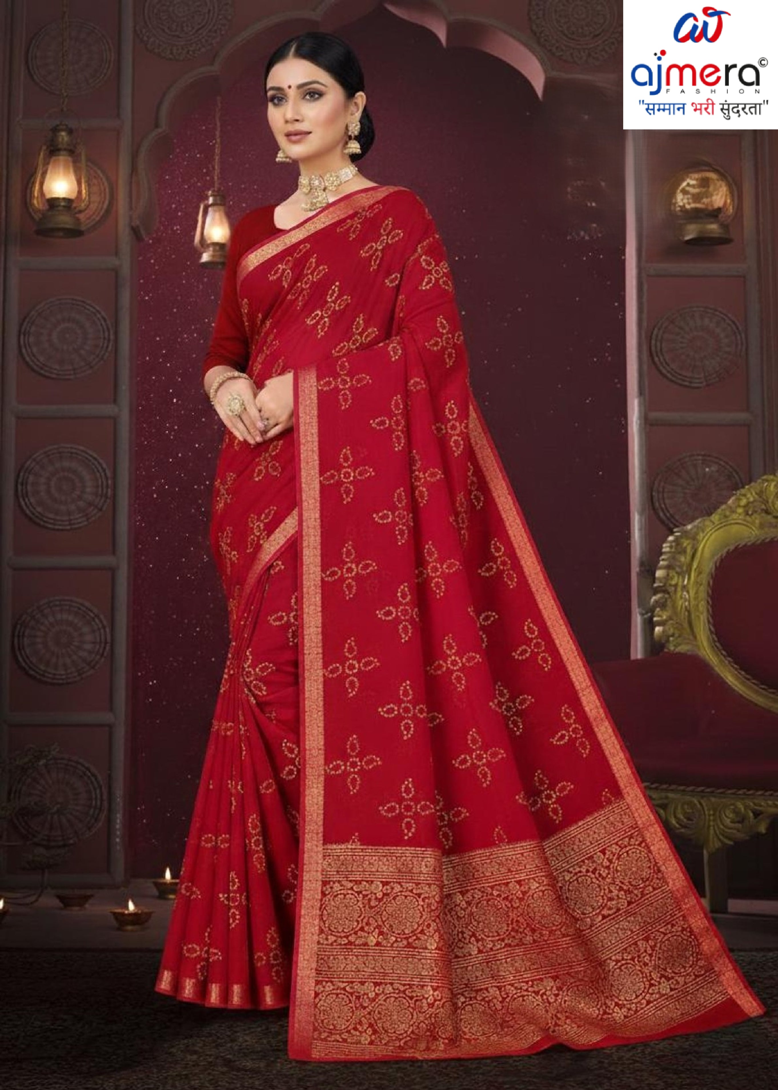 Designer Cotton Saree with Without Blouse for Premium Ethnic and Traditional Wear | MSS-SHIV JAYPOUR BANDHEJ RED