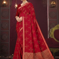 Designer Cotton Saree with Without Blouse for Premium Ethnic and Traditional Wear | MSS-SHIV JAYPOUR BANDHEJ RED