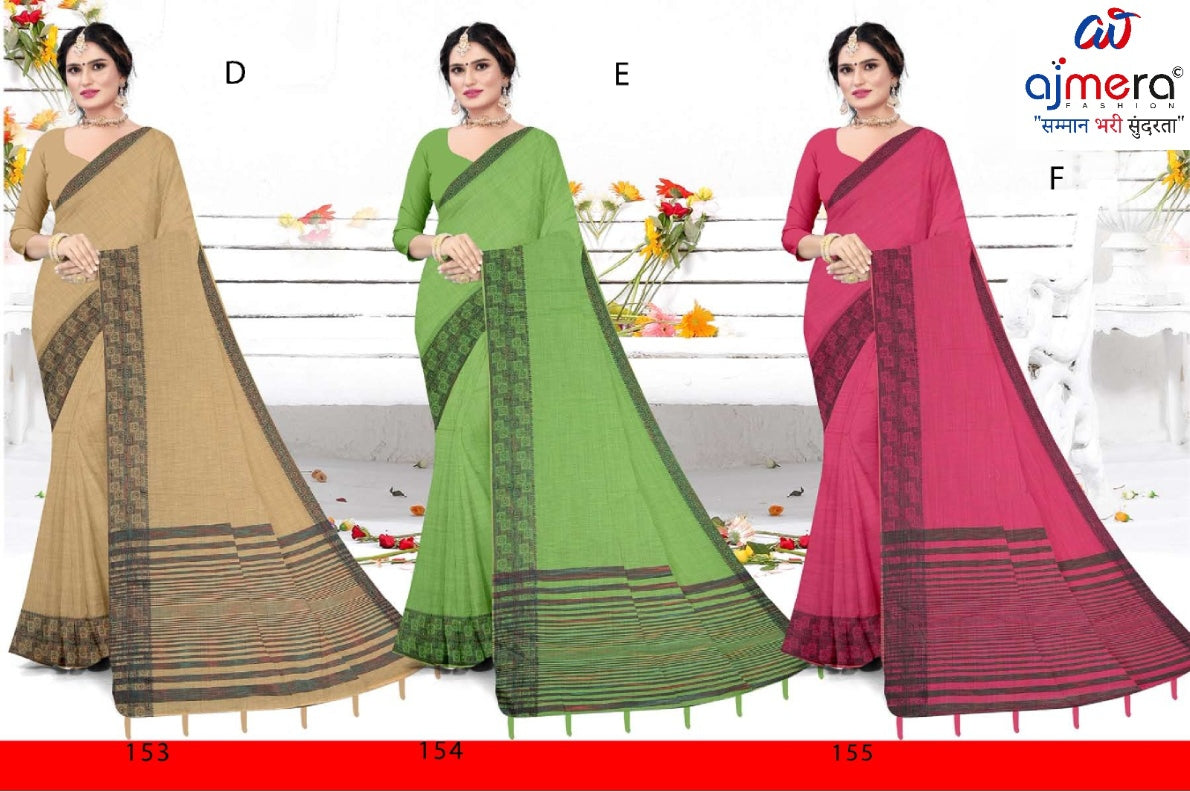 Traditional Cotton Saree with Blouse Piece for Premium Ethnic and Traditional Wear | VKF-OREO PALLU
