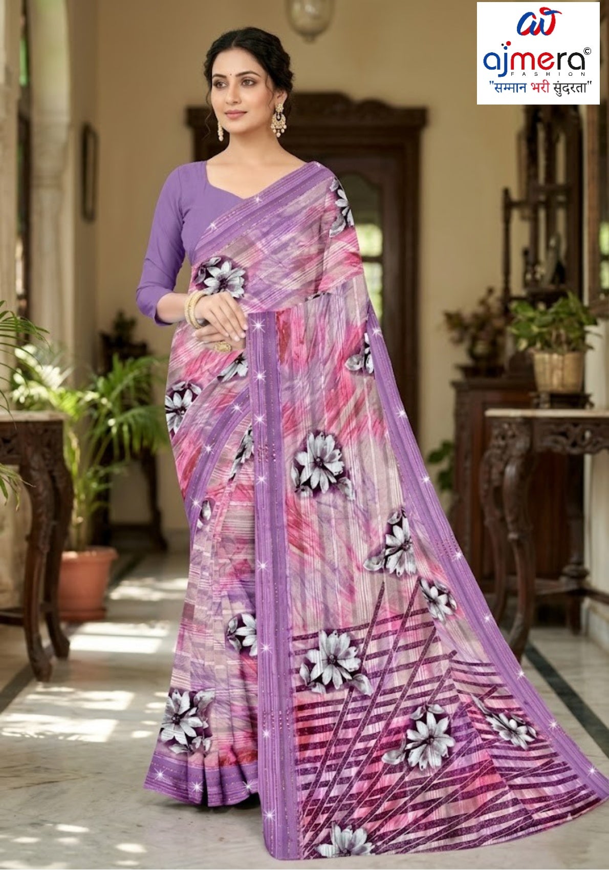 Designer Printed Saree with Blouse Piece for Special Occasions  | CAS-AMRUT DHARA