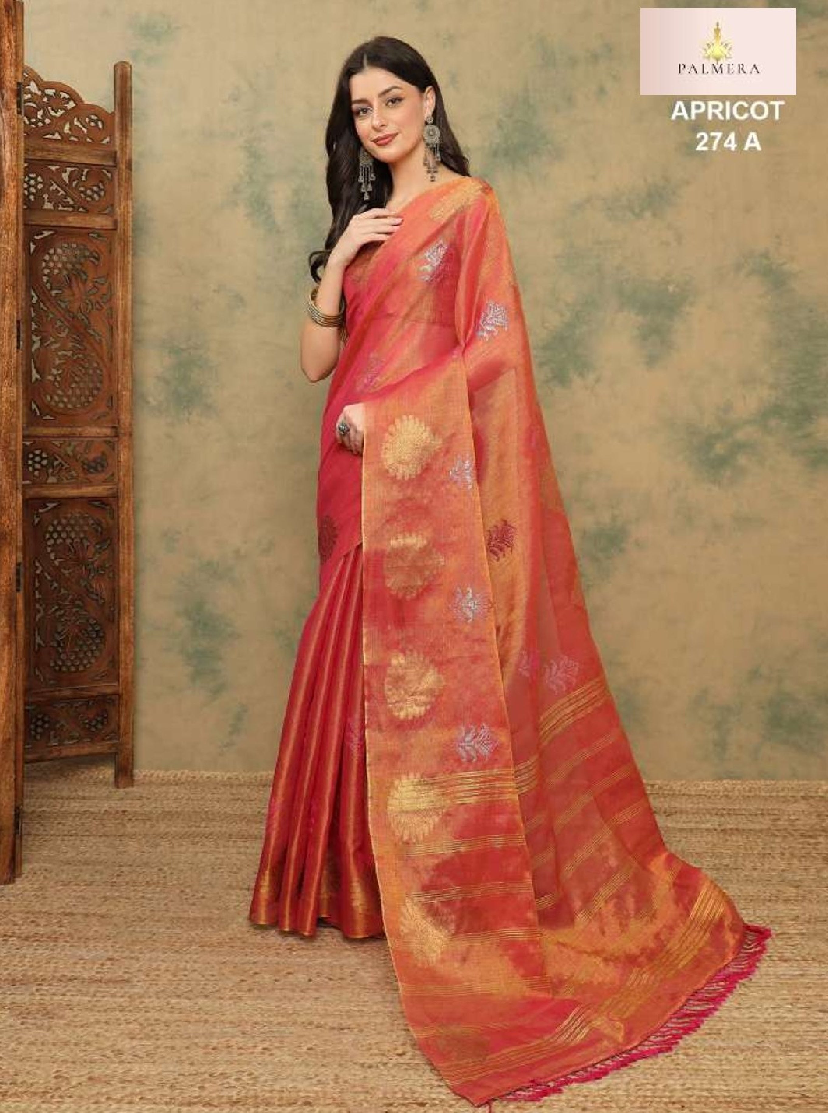 Apricot Linen Saree with Blouse for Premium Ethnic and Festive Wear | ALL-APRICOT-274