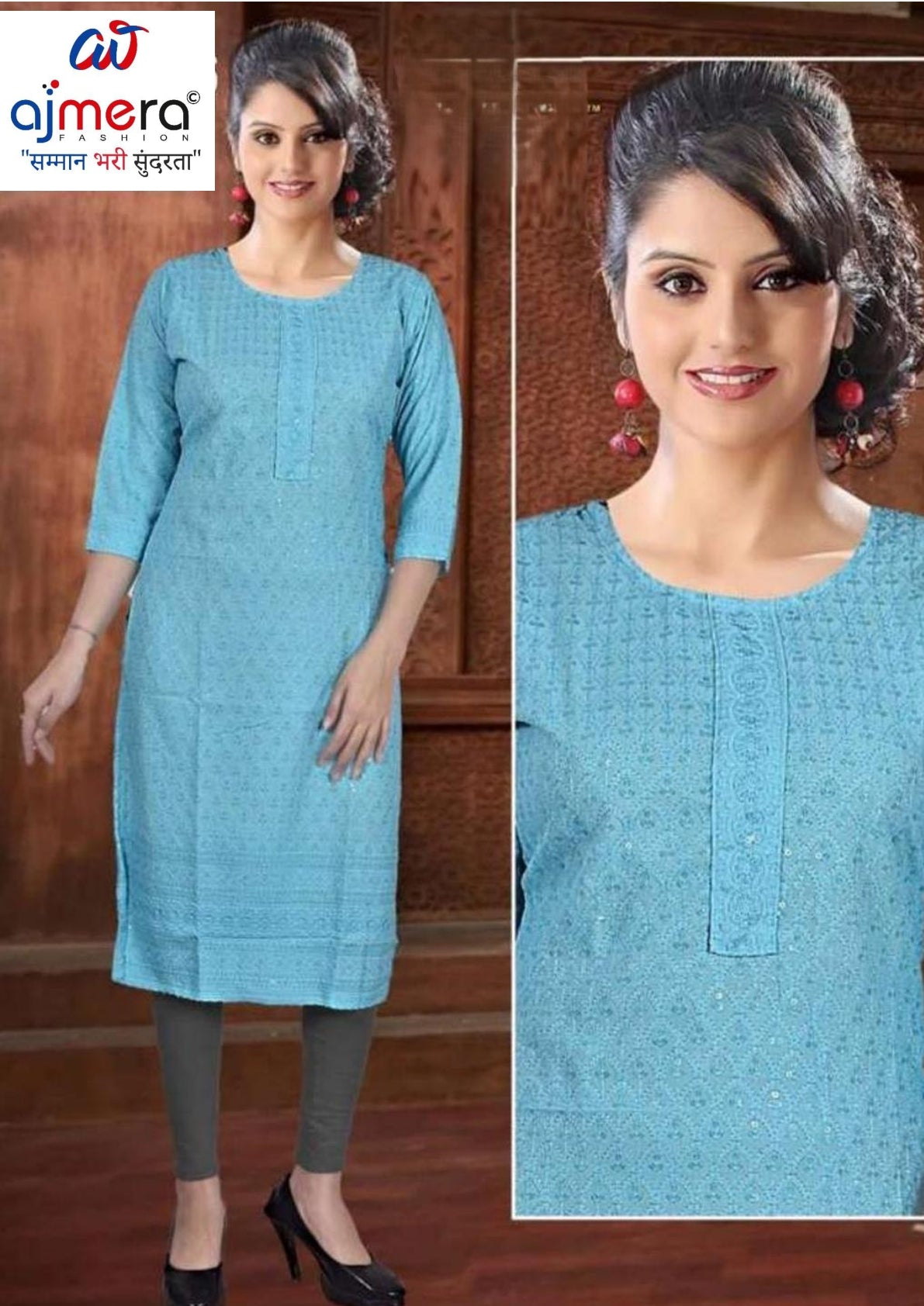 Plus Size Embroidered Kurti for Women | SHP-CHICKEN SEQUENCE WORK BIG