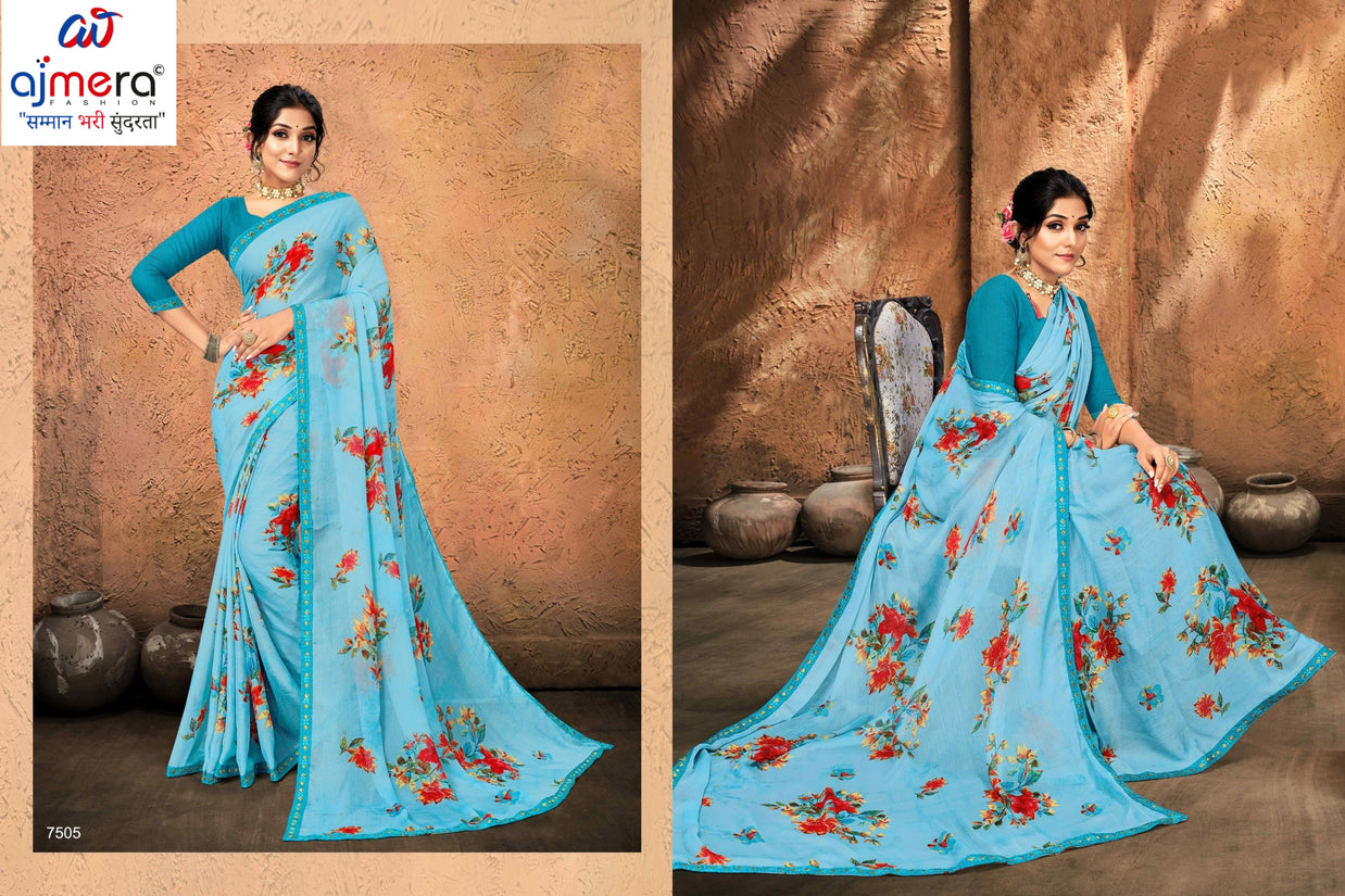 Moss Chiffon Print Loose Saree without Blouse for Premium Ethnic and Traditional Wear | JS-FLOWERY