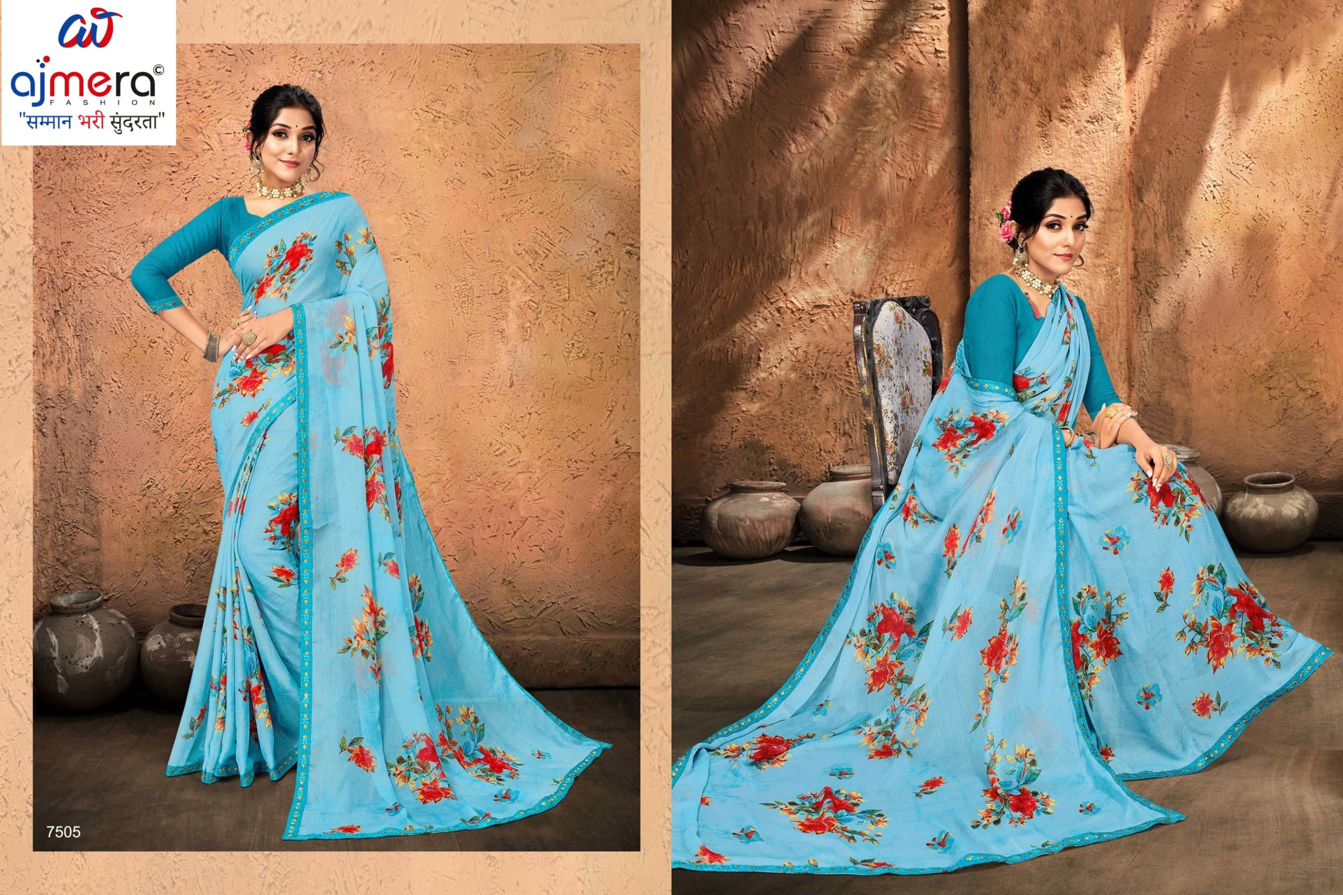 Moss Chiffon Print Loose Saree without Blouse for Premium Ethnic and Traditional Wear | JS-FLOWERY