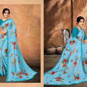 Moss Chiffon Print Loose Saree without Blouse for Premium Ethnic and Traditional Wear | JS-FLOWERY